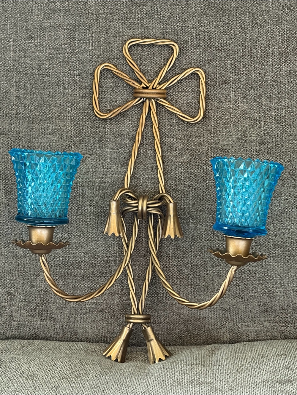 Vintage Home Interiors  Twisted Tassels Bow Candle Holder Votives Wall Decor